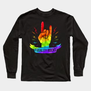 Colorful Sign Of The Horns Hand LGBTQ Equality Rocks Long Sleeve T-Shirt